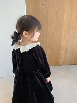 Mihkalev Čierna Farba, Dievčatá Jeseň Zamatové Šaty 2020 Deti Oblečenie Dievča Dlhý Rukáv Party Šaty Deti Vianočné Oblečenie