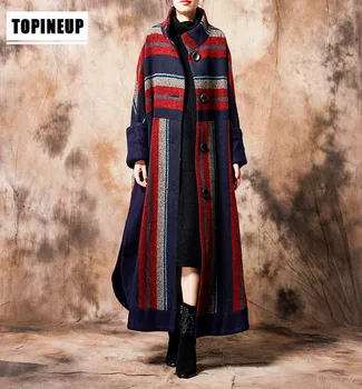 Ženy Elegantné Zimné Vintage stojan golier prekladané vlny kabát 2020 móde Single-breasted módne voľné vlny kabát