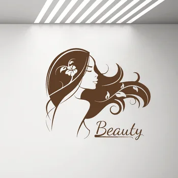 Krásne Dievča Lady Siluetu Stenu Odtlačkový Spálňa Vlasy Salón Krásy Logo Samolepky Nástenná Maľba Miestnosti Dekorácie Obtlačky G330
