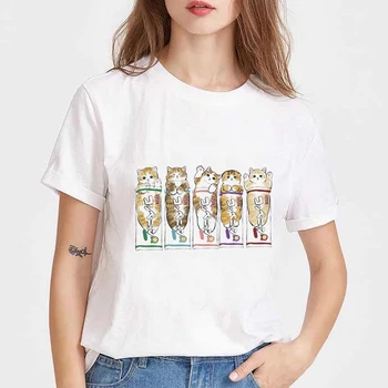 Roztomilé Mačky Tlač Lete Ženy Tričko Lumbálna Harajuku Graphic Tee Plus SizeT-tričko Bavlna Ženy Topy Voľné Tričko Poleras Mujer
