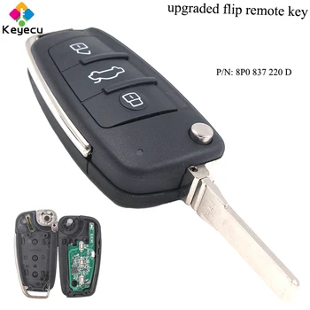 KEYECU Inovované Flip Diaľkové Kľúča Vozidla S 433MHz & ID48 Čip - FOB pre Audi A3, S3 RS3 TT TTS TTRS 2004-2013 P/N: 8P0 837 220 D