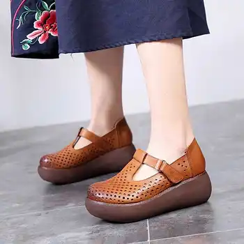 AIYUQI Ženy sandále na platforme kliny topánky 2020 nové originálne kožené ženy sandále hrubé dno vintage,ženy sandále ploché bežné
