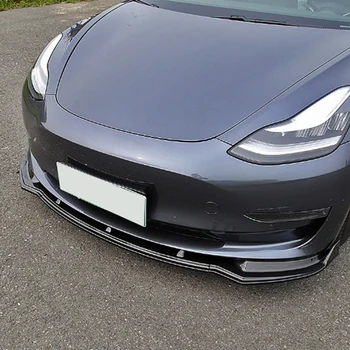 ABS Lesklý Čierny Karbónový Vzhľad Predného Nárazníka Pery Spojler Štiepačky Pre Tesla Model 3 2017 - 2019