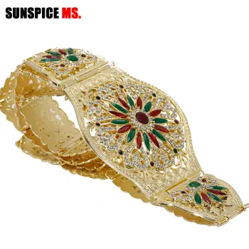 SUNSPICE-MS Maroko Ženy Zlatý Pás Pre Svadobné Šaty Farebnými Kamienkami Etnických Kaftane Široký Pás Reťazca Telo šperky 2019