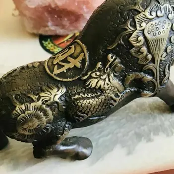 Bronz Plnenie Bull Socha S Drakmi Symbolom Sily Power & Prosperity Zverokruhu Zvierat Dobytok Socha