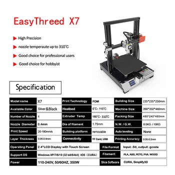 Easythreed 3D Tlačiarne X7 Veľké Veľkosť vysoké teploty tryska print peek dotykový displej I3 3D Tlačiarne