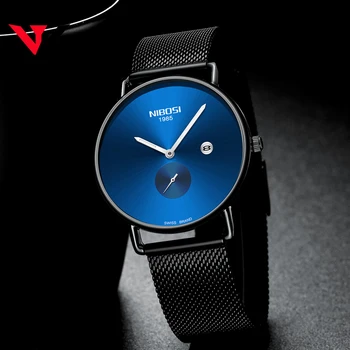 NIBOSI Ultra Tenkých hodiniek Pre Mužov Top Značky Luxusné 2019 Quartz Business Quartz Hodinky Modrá Mužský Penis Nepremokavé Relogios Prúd