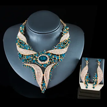 Luxusné Vintage Šperky Set Náhrdelníky Náušnice Maxi Ženy Veľké Nezávislá LACNÉ Vyhlásenie Collares F1025 s Kamienkami 5 Farieb