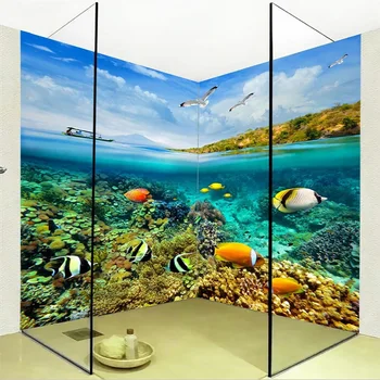 Vlastné Samolepiace Nepremokavé Kúpeľňa nástennú maľbu, Tapety 3D Podmorský Svet Koralových Rýb Steny Pokrýva Obývacia Izba, 3 D Domova