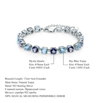 Gem Balet Módne Ženy Jemné Šperky Prírodné Sky blue (nebeská Modrá Mystic Topaz Quartz Drahokam 925 Sterling Silver Náramky