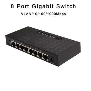 8Port Gigabit Switch 10/100/1000Mbps VLAN Hub Ethernet Switch RJ45 Ploche Sieť LAN Switch Full duplex Exchange