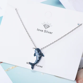 Lekani Autentické 925 Sterling Silver Príbeh Delfína, Modrá Cz Prívesok Náhrdelníky Pre Ženy, Luxusné Mincový Striebro Šperky