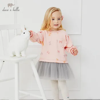 DBJ14422 dave bella jeseň baby girl je roztomilý luk tlač oka šaty deti fashion party šaty deti detská lolita oblečenie