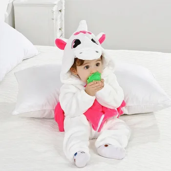 2020 Zimné Detské Oblečenie Flanelové Baby Boy Šaty Cartoon Zvierat Jednorožec Pyžamo Romper Dieťa Jumpsuit Teplé Novorodenca Romper