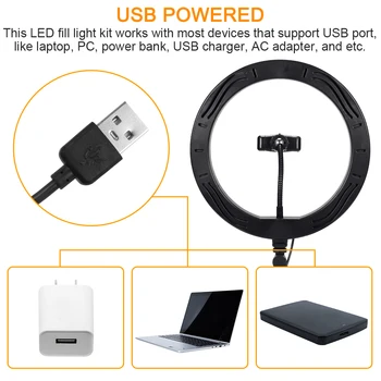 USB Powered Stmievateľné A Nastaviteľný Krúžok Svetlo LED Krúžok Vyplniť Svetla S Statív Stojana a Zdvíhateľnej Statív Pre Väčšinu Mobilephones