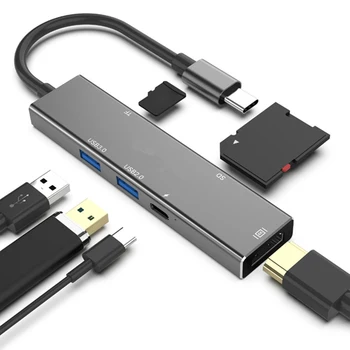 6-V-1 Typ C Hub Typ C Do USB 3.1 Adaptér HDMI Prevodník USB-C Modul Kompatibilný Pre MacBook Chromebook 4K Vysoké Rozlíšenie