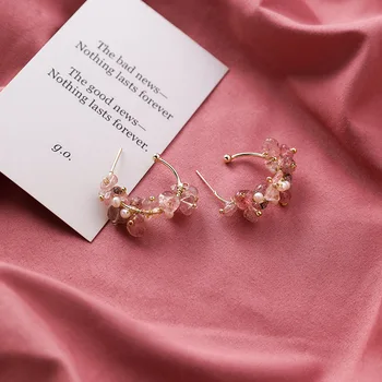 2019 Kórea Nový Dizajn a Módne Šperky Ručne pletené, Prírodné Nepravidelný Kameň Elegantné Náušnice Sladkovodné Perly Earringsfor ženy