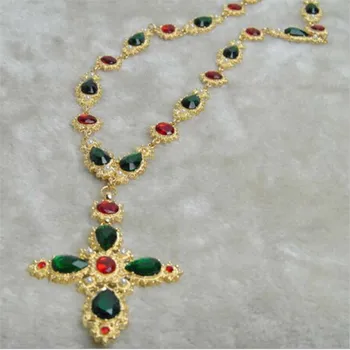 MHS.SLNKO 1PCS Vintage Zelený Kríž Barokový Náhrdelník Európskej Módy Luxusné Crystal Drahokamu Barokový Náhrdelník Šperky Pre Ženy