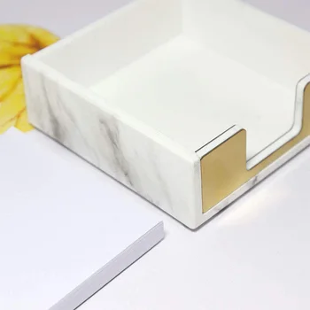 Sticky Note Držiteľ Memo Karta Papier Pad kancelársky Stôl Príslušenstvo Organizátor Mramorová Biela Textúra s Zlatá Výzdoba