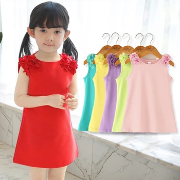 Baby Dievčatá Šaty Mini Vesta Oblečenie 1-5 Rokov Deti, Dievčatá V Lete Candy Farby Bavlny-Line Šaty Pre Deti, Dievčatá T-Shirt Dress