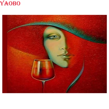 Nový príchod DIY diamond maľovanie Klobúk žena, červené víno,3d obraz,Steny výzdoba maľovanie mozaiky Diamond Výšivky,Plné Námestie Kolo