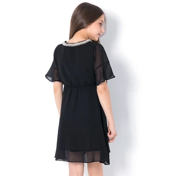Letné detské Oblečenie-Krátke rukávy Šaty Sequined Black Veľké dievča Priedušná Čistý Priadza Verzia Dospievajúce Dievčatá Oblečenie 5-14 rokov