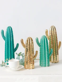 Nordic kreatívne domáce dekorácie, doplnky obývacia izba víno kabinet simulácia keramické falošné kaktus zelené rastlinné ornamenty