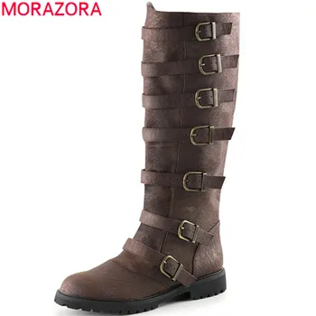 MORAZORA 2020 nový príchod kolená vysoké topánky ženy kolo prst pracky jeseň Rytier topánky pohodlné námestie podpätky, topánky dámske