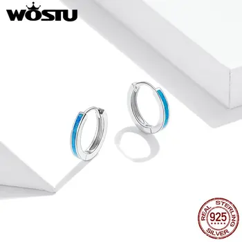 WOSTU Reálne 925 Sterling Silver Jednoduché Opal Hoop Náušnice Modrý Kruh Náušnice Pre Ženy Originál Striebro 925 Šperky CQE992