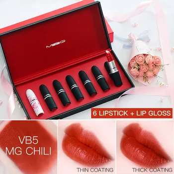7pcs/set Značky make-up high-grade MYG matné rúže set 6 matný červené rúže + 1 Vlhké rúž Profesionálnej kozmetiky darček