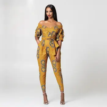 Africké nový štýl jeseň oblečenie nová digitálna tlač žien sexy jeden-line golier bez ramienok rukávy jumpsuit