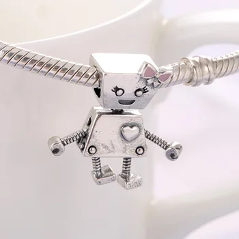 Autentické S925 Perličiek DIY Šperky Ružová Luk Robot Dievča Kúzlo fit Lady Náramok Náramok