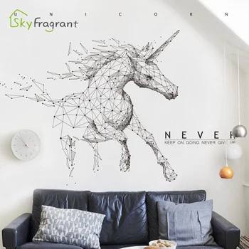 Kreatívne nálepky na stenu ako samolepiace osobnosti geometrické jednorožec kôň spálňa decor obývacia izba dekorácie domova nálepky
