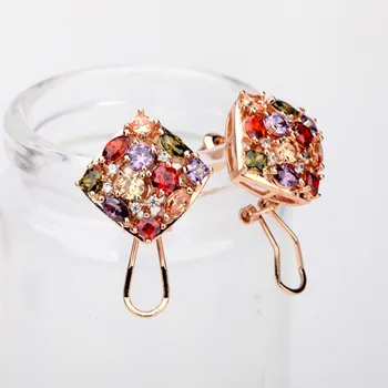 LUOTEEMI Kosoštvorec Tvaru Multi-Cubic Zirconia Farba Rose Gold-Farba Stud Earings pre Ženy, Luxusné Večeru Šaty Príslušenstvo