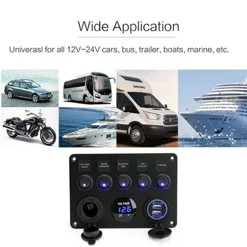 12V-24V Prepnúť Panel Inline Byt. rozvádzač LED Kolískový Spínač Panel 2 Nabíjačku USB Zásuvky Loď Morských Prepnúť Panel Auto Príslušenstvo