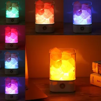 Himalájska Crystal Soľná Lampa Prírodné Čistenie Vzduchu Stmievateľné Ružová Soľ Rock Crystal LED Stolná Nočné Svetlo s Nastaviteľným 7 Farieb
