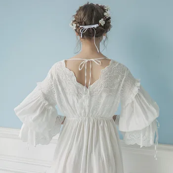 2020 Nové Jeseň Biela Bavlna Nightgown Princezná Nightdress Dámy Odev Žien Dlho Sleepwear Spanie Šaty 2131
