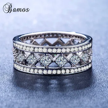 Bamos Luxusné Žena Veľký Kamenný Kruh, Módne Strieborná Farba CZ Prst Prsteň Sľub Zásnubné Prstene Pre Ženy, Darčeky