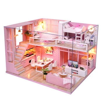 DIY Doll House Drevená Bábika Domy Diy Miniatúrny domček pre bábiky s Nábytkom Súprava Hračiek Casa pre Dievča Deti Vianočný Darček Miniatúrne Domov