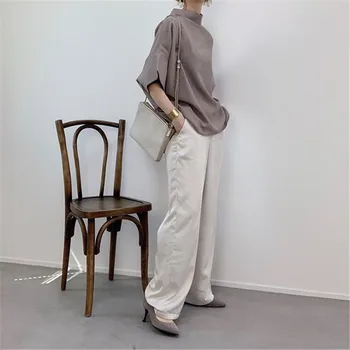 Japonsko Minimalistický Pevné Letné Blúzky, Košele Ženy Elegantné Úrad Práce Nosenie Top OL Oblečenie 2020 Kórea Štýl Nadrozmerná Blúzky Lady