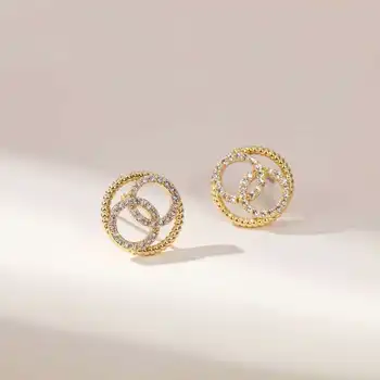 2020 Nové Klasické Vykladané Zirkón Dvojitý Kruh Spona Zlaté Náušnice, Módne Kórejský Šperky Pre Ženy, Svadobné Party Luxusné Náušnice