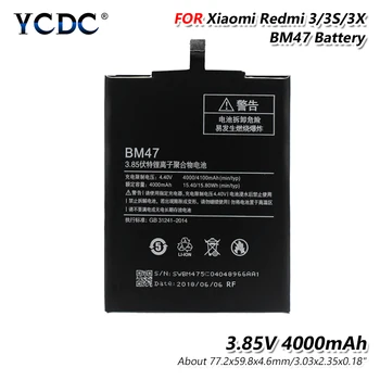 Lítium YCDC Výmena Lítiovej Batérie Pre Xiao Redmi 3 3S 3X Redmi3 Hongmi BM47 Skutočné Telefónne Batérie 4000mAh 3.85 V