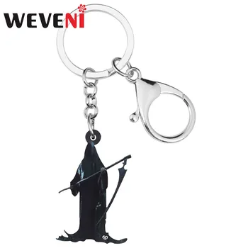 WEVENI Akryl Halloween Black smrtka Keychains Veľké Tlač Wristlet Keyring Šperky Pre Ženy, Mužov, Darček Taška Dekorácie