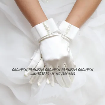 Svadobné Rukavice Saténové Svadobné Ruky Rukavice Perly Luk Biele Elegantné Nevesta Prst Móda, Svadobné Doplnky 2021