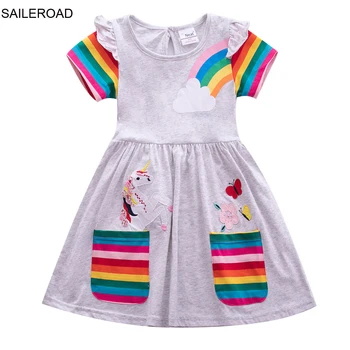 SAILEROAD Vianočné Jednorožec Šaty detské Krátke Rukávy Rainbow, Šaty, Oblečenie Baby Girl Princezná Bavlna Jeseň Deti Oblečenie