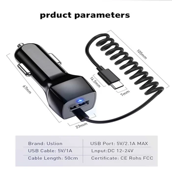 USLION 24V Mini USB Nabíjačka do Auta S Micro USB Typu C Kábel Pre Samsung S10 S9 Xiao Redmi Poznámka 7 Mobilného Telefónu, USB, C Rýchlo Kábel