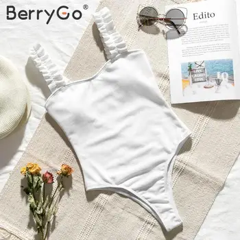 BerryGo Prehrabať kombinézu jeden kus plus veľkosť plaviek Ženy retro rebrovaný vysoký pás plavky žena Vintage white bikini mononiki