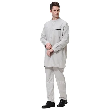 Muži Jubba Thobe Moslimské Oblečenie Islamskej Tradičné Tkaniny pre Mužov Abaya Top Nohavice Nastaviť Módne Patchwork Saudskej Arabských Modlitba Kostým