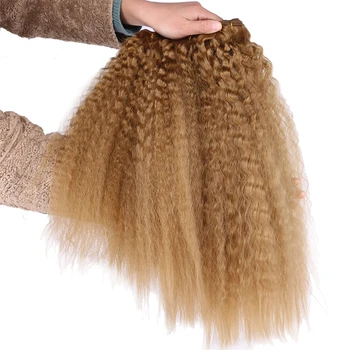 Zlaté Kinky Rovné Vlasy Zväzky 16-20 palcov 3 ks/pack 210 G Syntetický Výplet predlžovanie Vlasov pre ženy