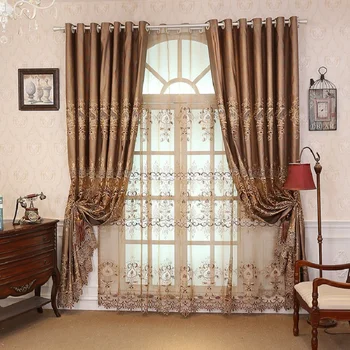Hnedé Európe Luxusné Vyšívané Kvetinový Závesy Pre Spálne, Obývacia Izba Okno Ošetrenie Domov Tylu Záclony Zákazku